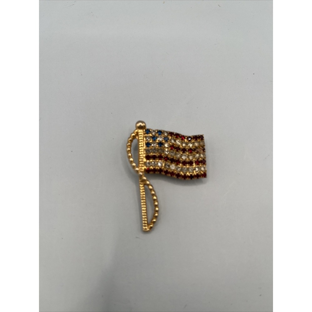 Vintage Rhinestone American Flag Brooch Pin July 4th Patriotic #1